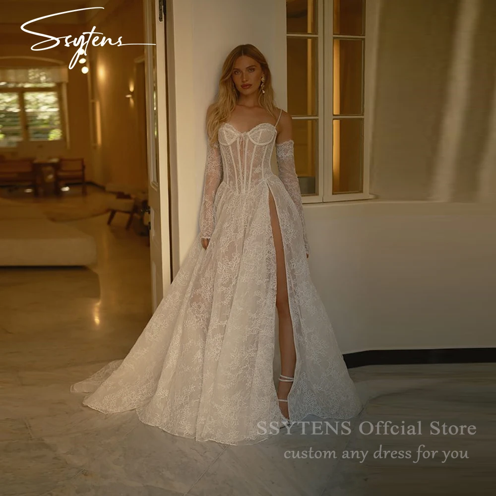 

SSYTENS Sexy Wedding Dresses Woman Spaghetti Straps Bride Dress with Sleeve Lace Vestido De Casamento Personalized Customized