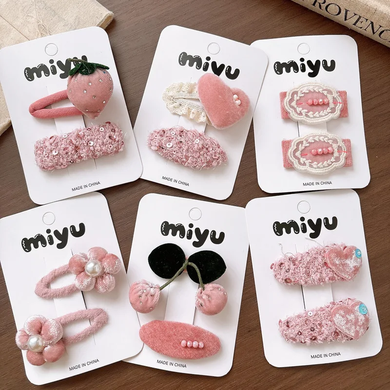 Sweet Pink Princess Hair Clip Lovely Cute Girls Bangs BB Clips Hair Side Clips Versatile Velvet Cherry Flower Bangs Hairpins New