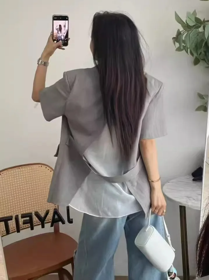 

Women's Vintage Loose Slimming Suit Jaet with Me Panel Ba Split And Belt ort Sve Commute Sle Color