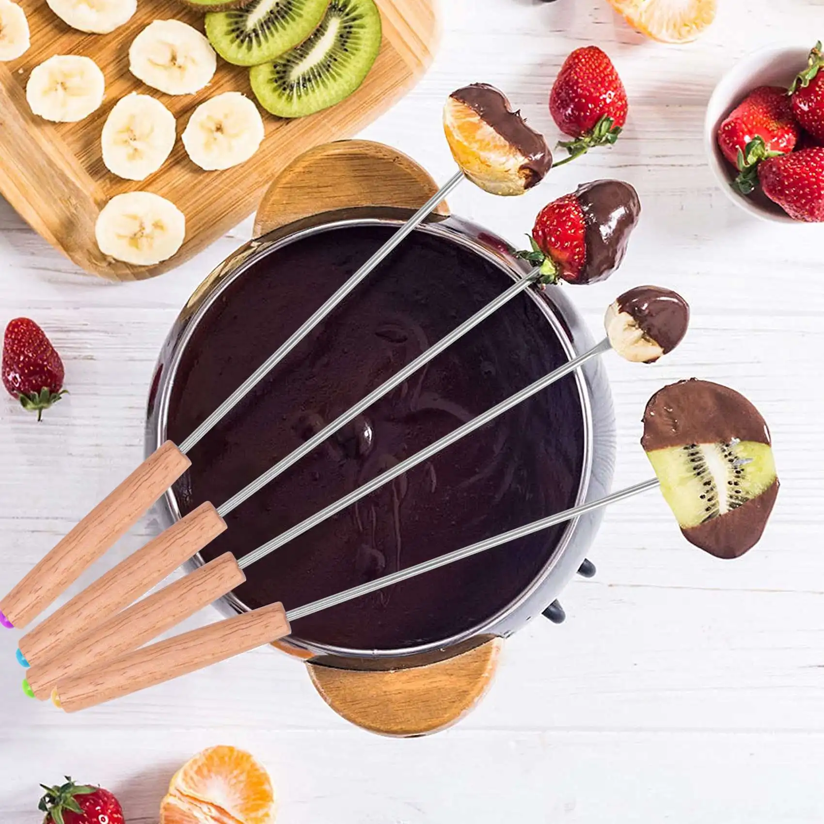 Stainless Steel Chocolate Fork Hot Pot Forks Cheese Fruit Dessert Fork Fondue Melting Skewer Kitchen Tools