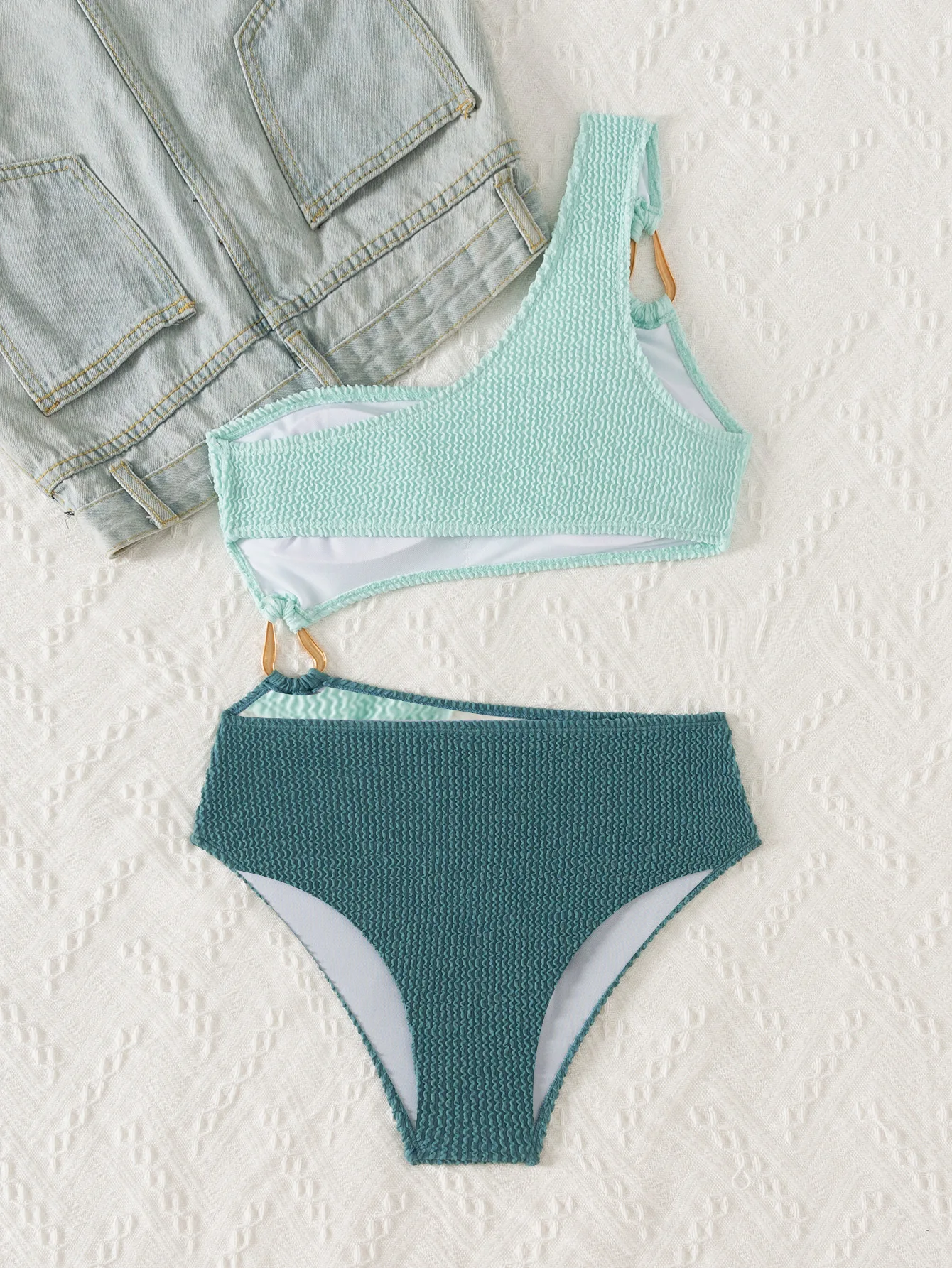 2025 nouveau Bikini une épaule Sexy une pièce femmes Patchwork maillot de bain serré dos nu maillots de bain été Push Up plage maillot de bain