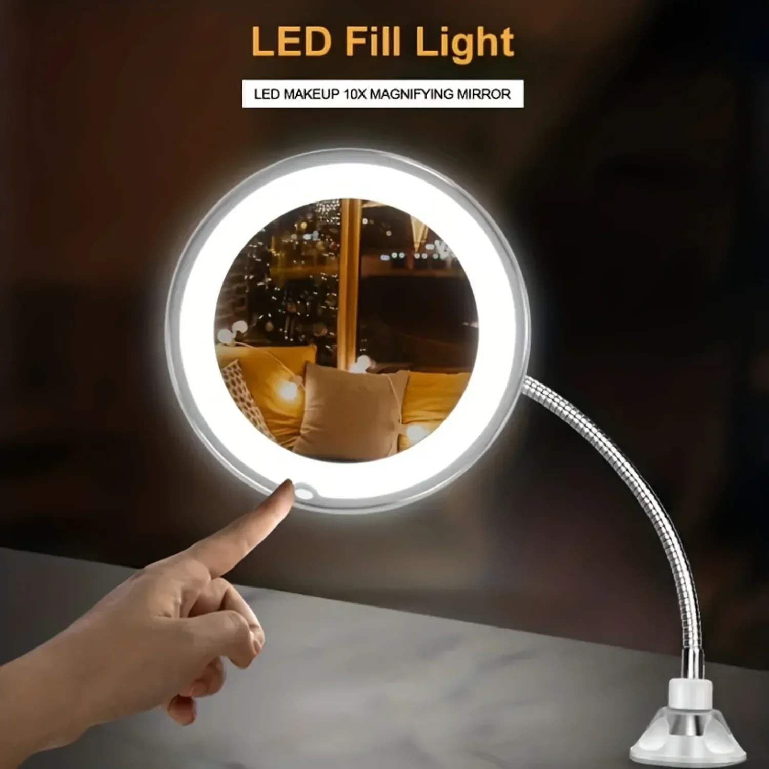 

1pc LED Makeup Mirror With Flexible Gooseneck And Suction Cup, 10x Magnifying Vanity Mirror, -Sensitive With Daylight LED Light,