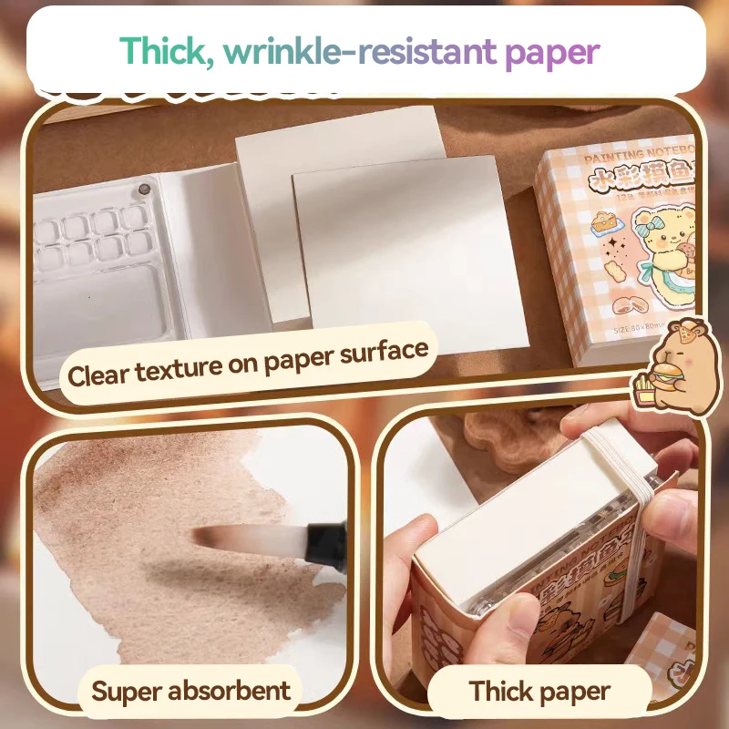 Portable Mini Watercolor Sketchbook With Paint Tray Pigment 50 Sheets Paper for Traveling Outdoor Empty Watercolor Palette Small