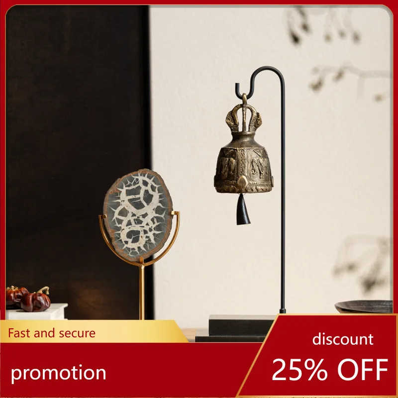 ZMLVintage Style Metal Bell Fossil Wood High-end Decorations Clubhouse Living Room Wine Cabinet Home Vintage Decorations