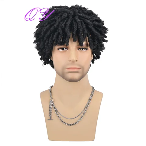 Synthetic Short Dreadlocks Wig Black Curved and dirty braids Twist Wigs For African Men Daily Beautiful High Quality Hair
