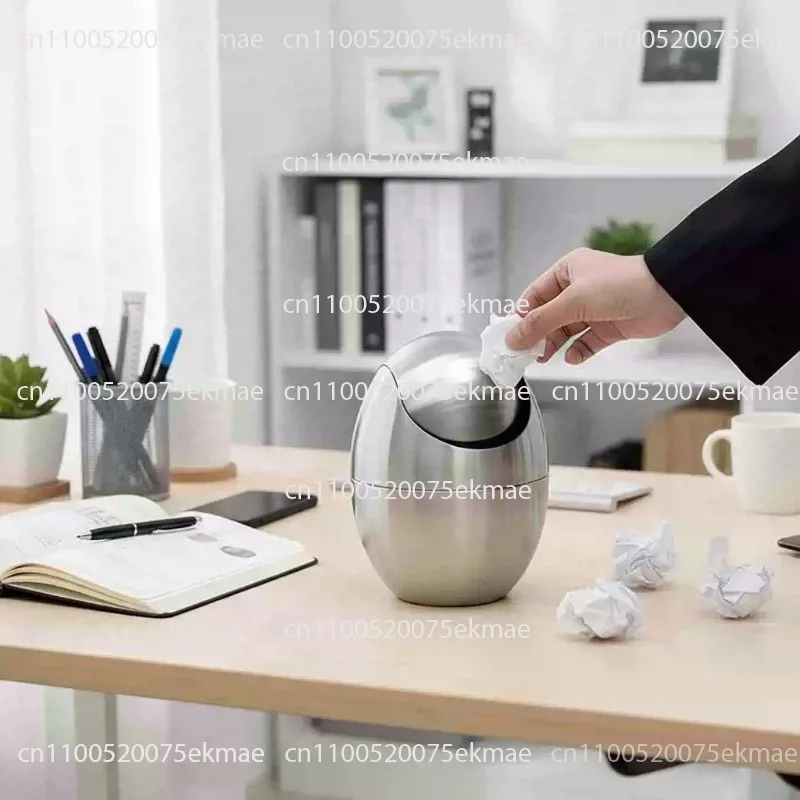Desk-top 304 Stainless Steel Waste Bin – Small, with Swing-top Lid, for Home Use; Suitable for Coffee Tables