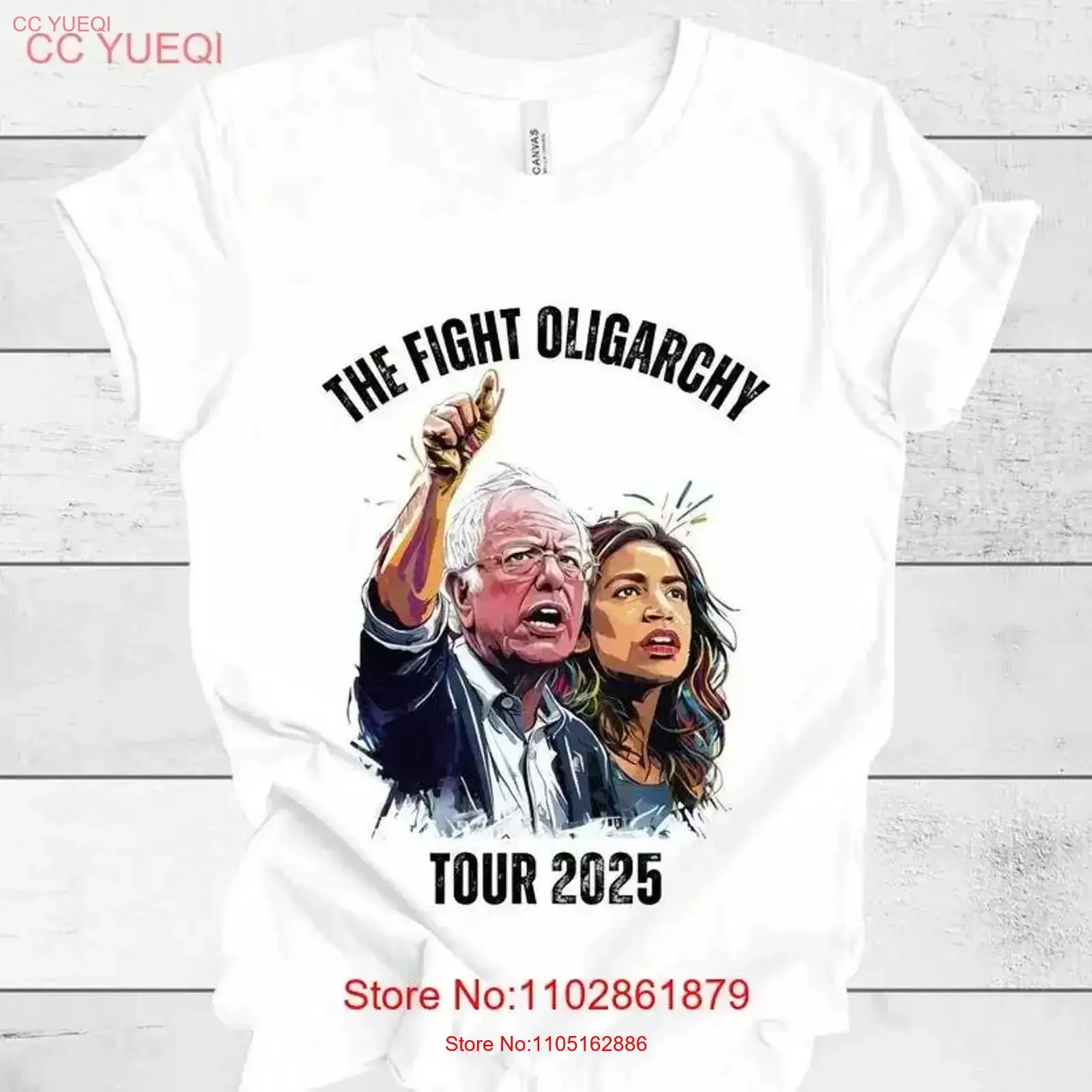 تي شيرت The Fight Oligarchy Tour 2025 تي شيرت بيرني وAOC Political ProtesT عتيق مغسول متعدد الاستخدامات ملابس الشارع ممتدة قليلاً #1