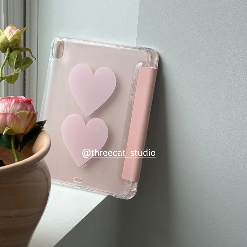Capa tri-fold com estampa de coração rosa para Samsung Galaxy Tab A8/A9/A11+FE LITE PLUS/Galaxy Tab S6 Lite/S7/S8/S9/S10+ FE INS