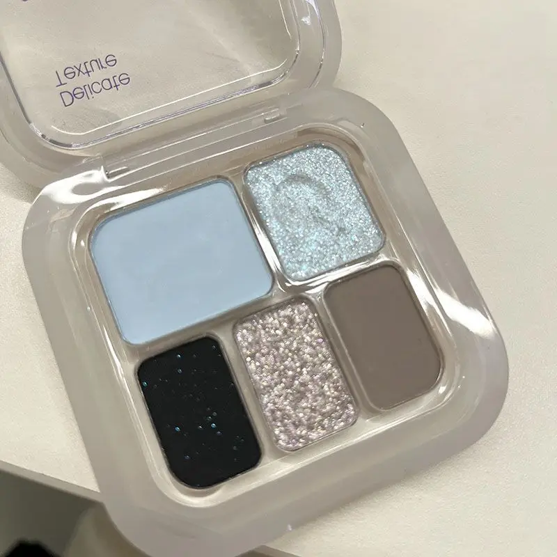 UcostaMini 5 Kleuren Glitter Roze Oogschaduw Palet Zilver Zwart Gerookte Shimmer Matte Oogschaduw Draagbare Palet Oogmake-up Pigment