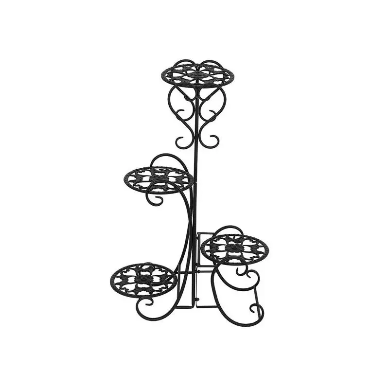 

4-х уровневая металлическая подставка для цветочных растений, закругленные полки для внутреннего и наружного сада, черная отделка