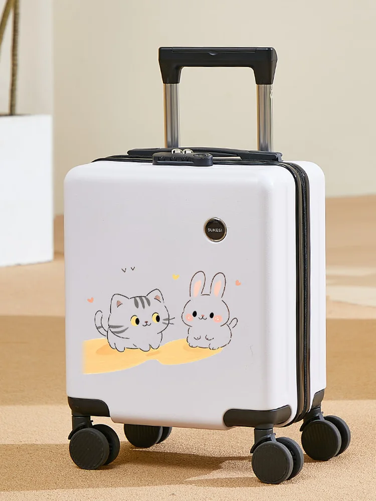 Spring Autumn Airlines Children's Luggage Cartoon Travel Suitcase 14 Inch Password Lock Hard  Aluminum Alloy Handle