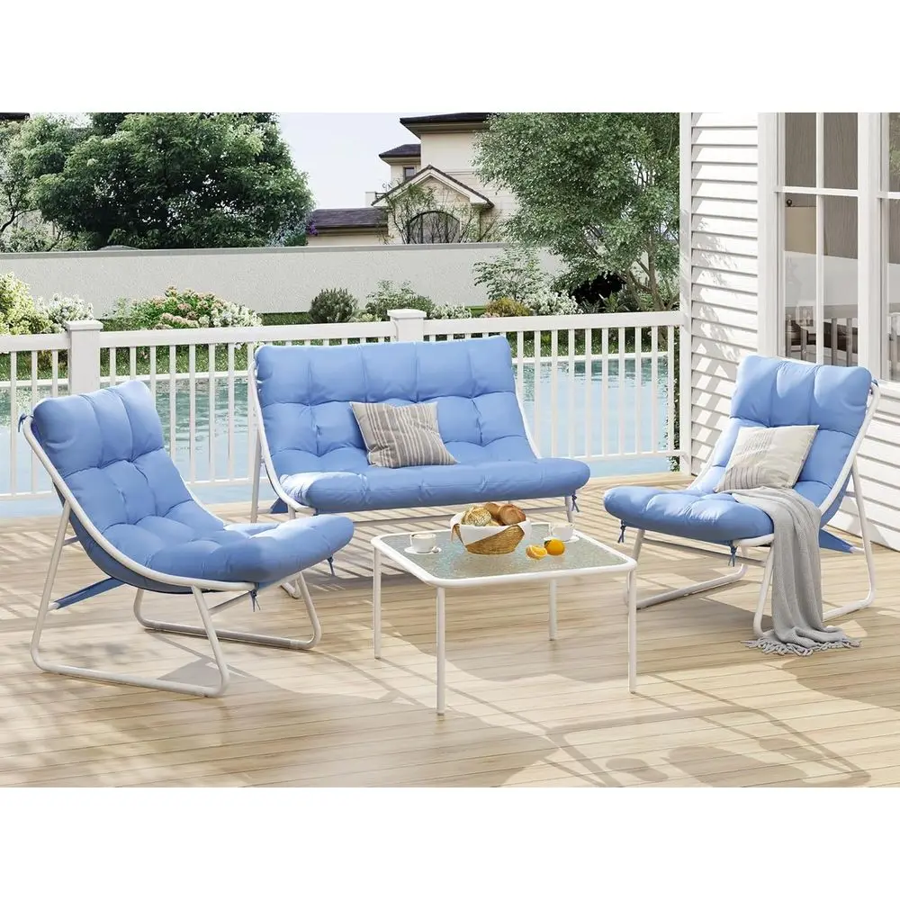 

Комплект садовой мебели из 4 предметов, металлический набор для патио 2-в-1 с подушками и стеклянным кофейным столиком для заднего двора