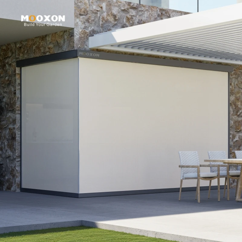 

L Shaped Zipped Blind for 90 Degree Pergola Corner Outdoor Blinds System Without Middle Post Design