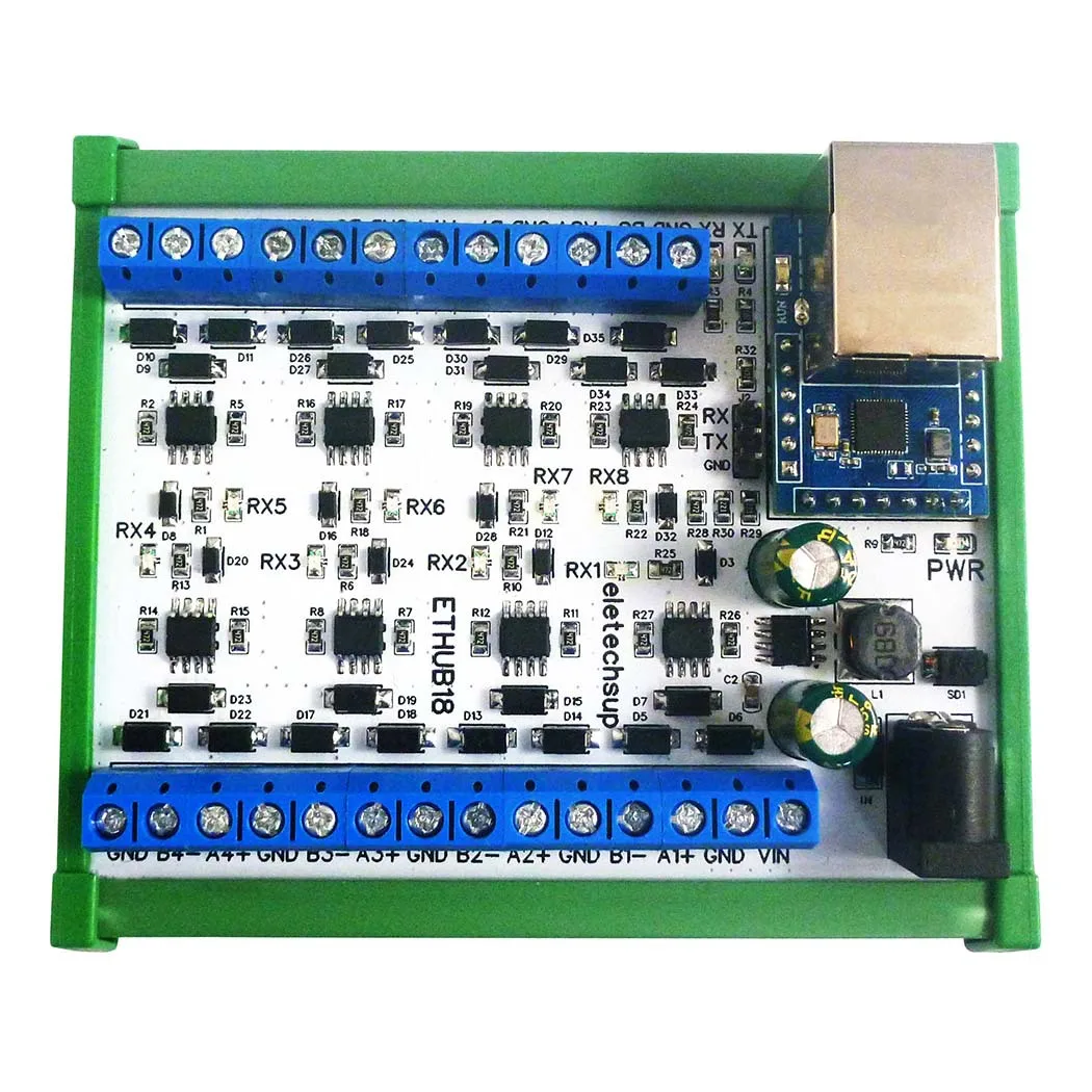 

RJ45 to 8 Port RS485 HUB Converter 1 to 8 Ethernet Network for UDP TCP Modbus TCP RTU MQTT HTTP PLC Configuration Software