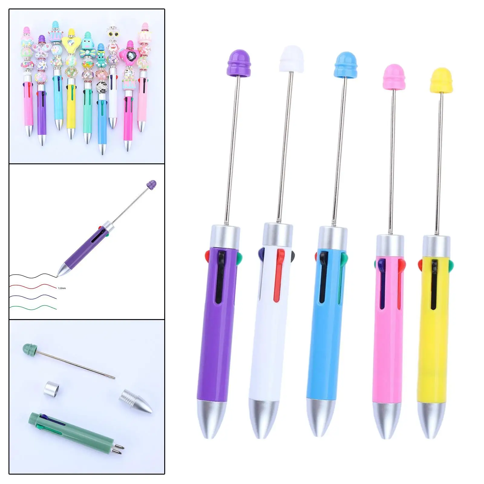 5x Rollerball Pen DIY Creative Multipurpose Ballpoint Pen Bulk Assorted Bead Pen for Office Classroom Journaling School Drawing