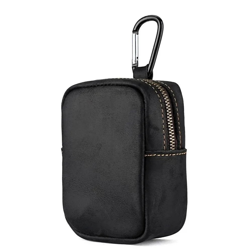 New Mini Leather Waist Pack Solid Color Waterproof Keychain Pouch Zipper Key Holder Hook Design Belt Waist Bag Outdoor