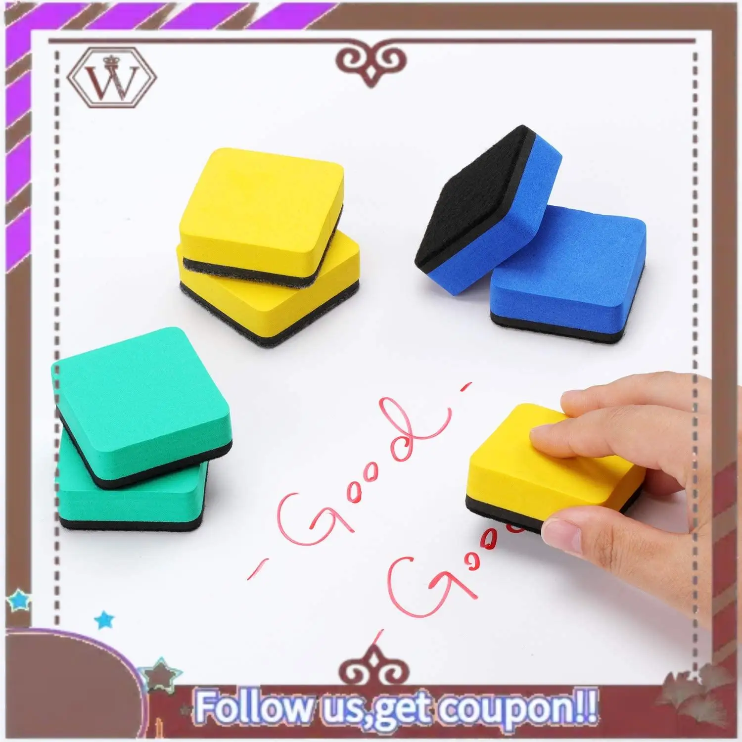 ABBG-30Pcs ممحاة السبورة البيضاء قابلة للغسل وإعادة الاستخدام ممحاة السبورة المغناطيسية لتنظيف علامات المسح الجاف