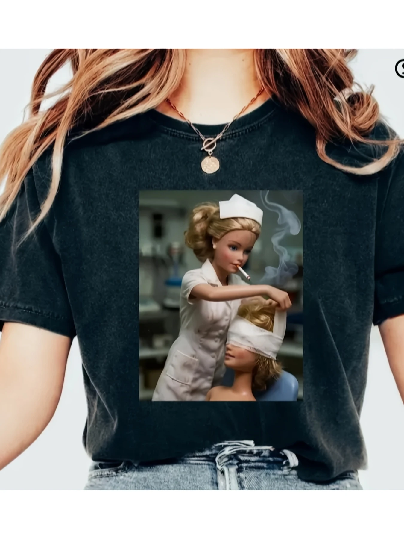 Fun nurse shirt vintage nurse smoking T-shirt, gift for medical staff nursing graduate shirt casual round neck top