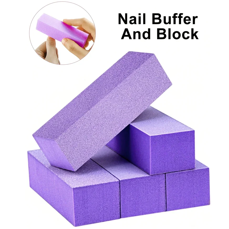 Multi-Sided Sponge Nail Buffer Blocks Purple Soft Foam Nail Polishing Buff Blocks Disposable Nail Sanding Shine Buffer for DIY Home Manicure Gel Nail Surface Prep