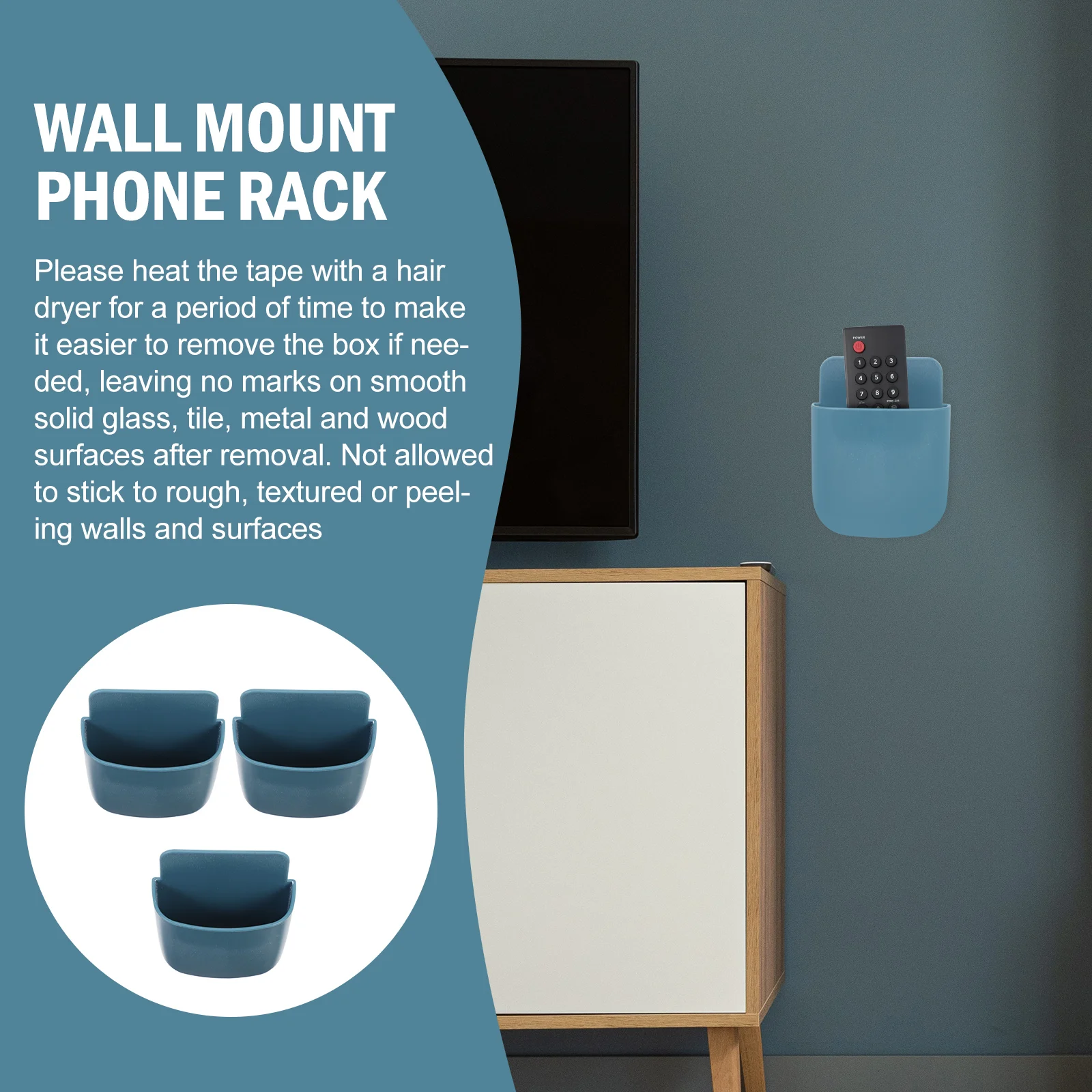 

3pcs Wall Mounted Remote Controller Storage Rack Abs Material Phone Holder For Living Room Bedroom Wall Hanging