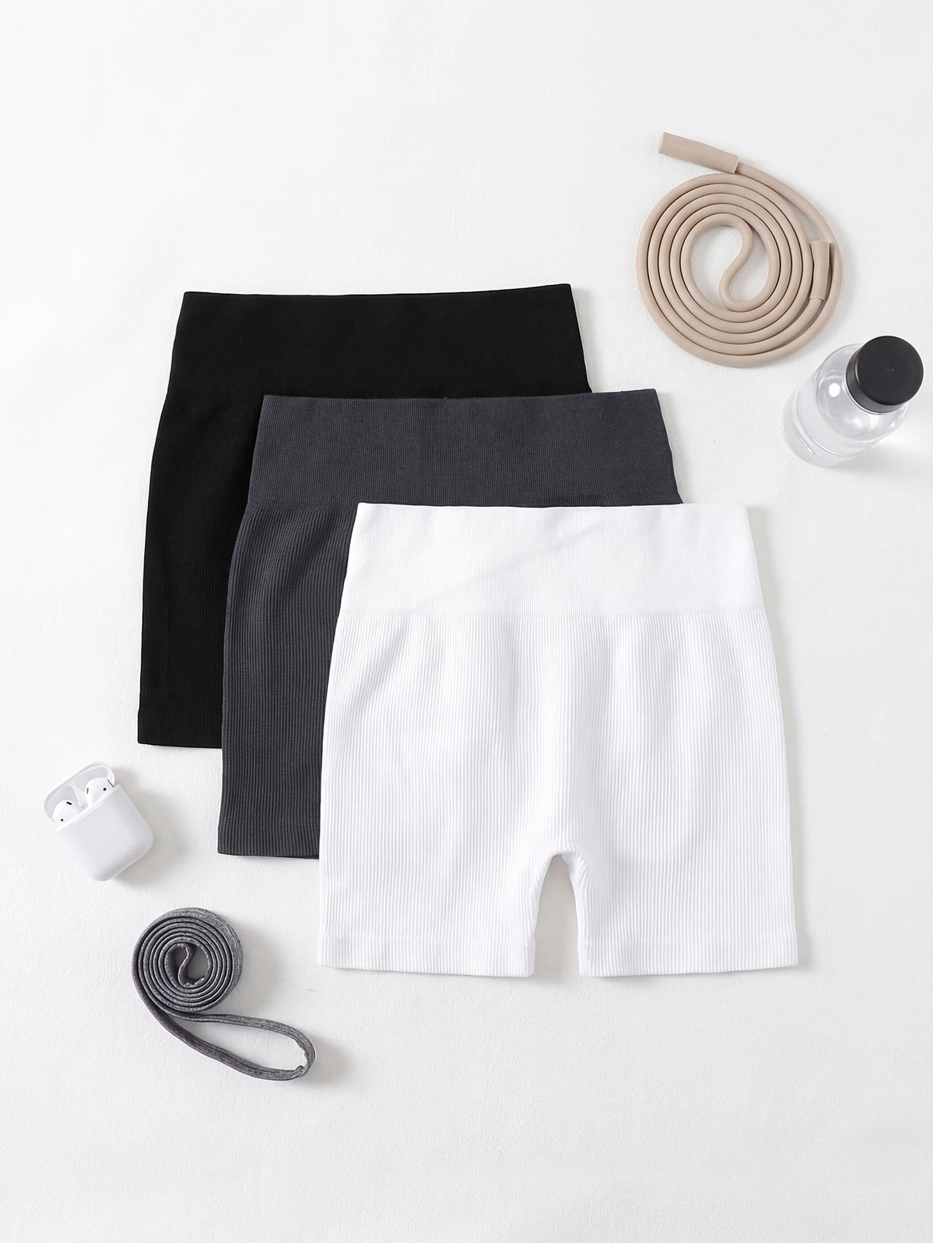 3 PCS Women's Solid Color High-Waisted Everyday Workout Shorts Women Sweat Short, Gym Short, Running Shorts, Yoga Black Shorts