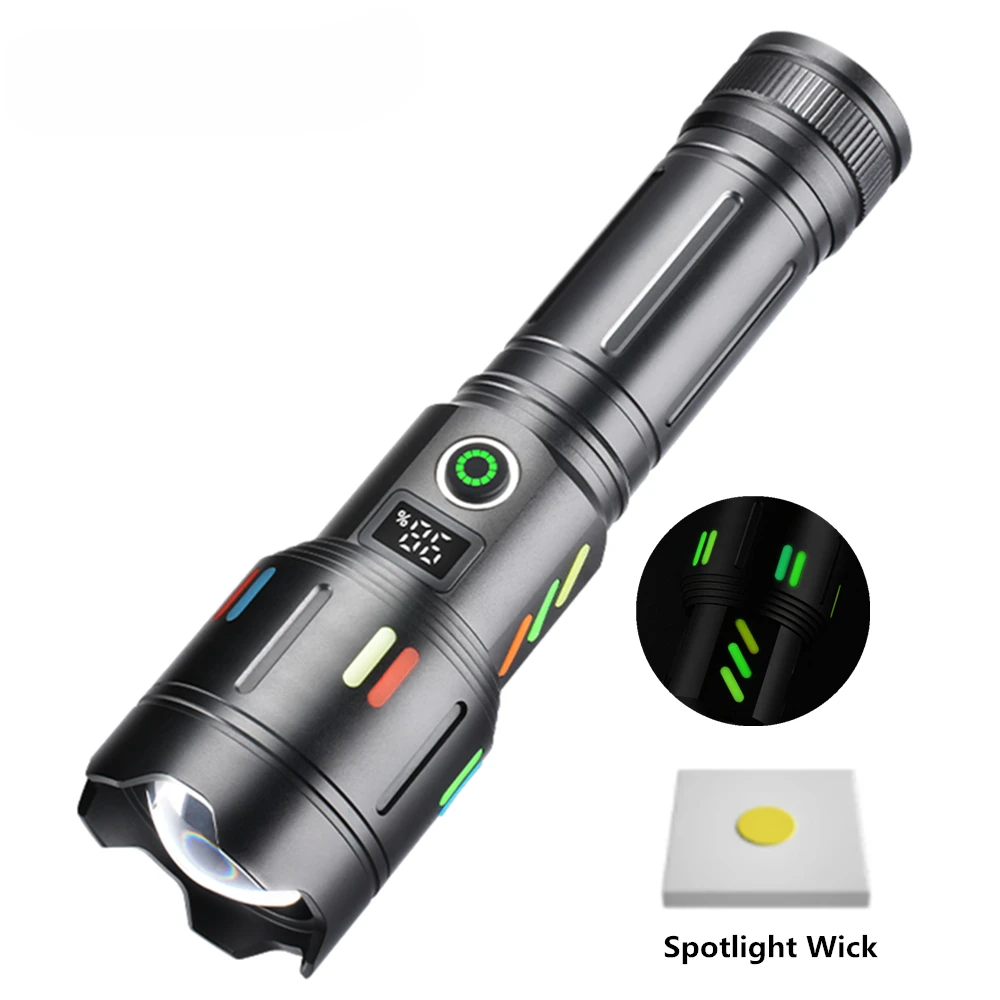 

Super Bright Spotlight LED Flashlight With Luminous Strips Type-C USB Charging Zoomable High Lumens Outdoor Emergency Torch