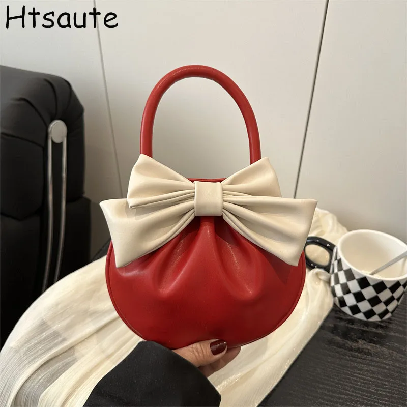 

Sweet Bow Designer Bag Women Mini Handbag PU Leather Bucket Crossbody Bag Women Fashion Luxury Brand Handbag Female Totes Purses