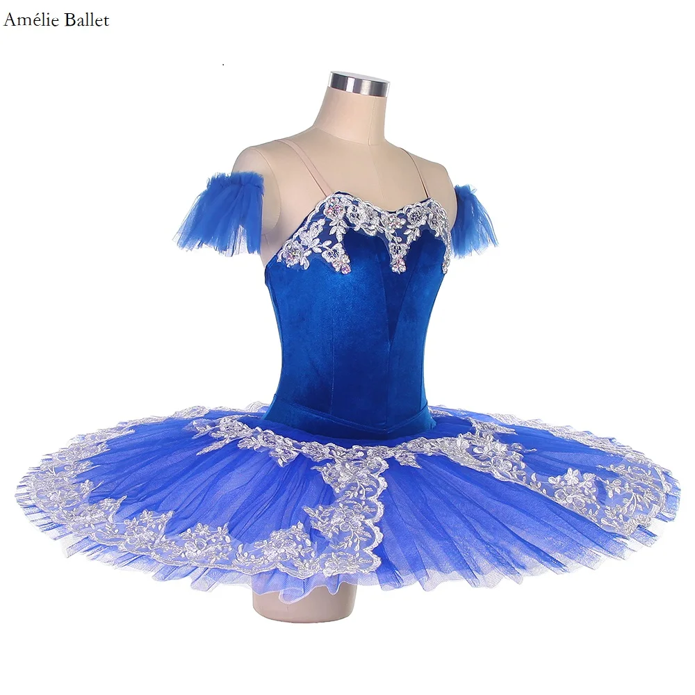 BLL406 Royal Blue Velvet Bodice Ballet Pancake Tutu for Girls & Women Ballerina Performance Costume Pre-Professional Tutu Dress