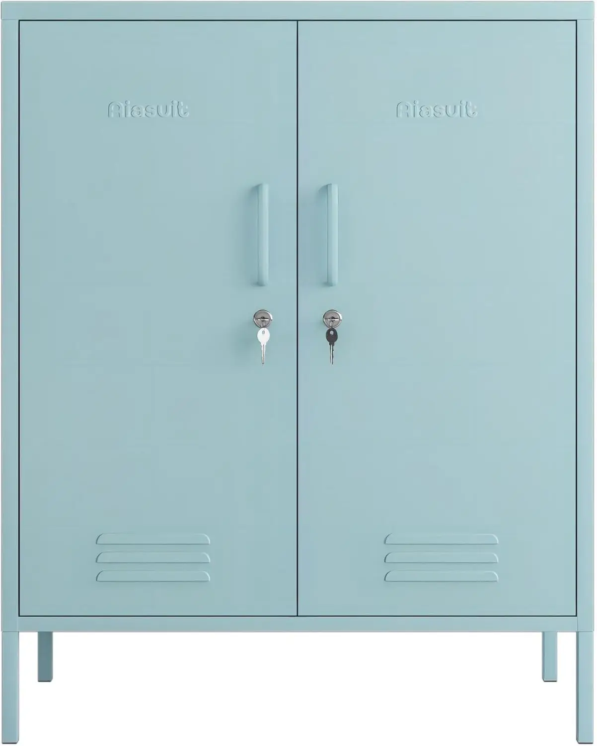 3단 잠금식 금속 보관 캐비닛, 파란색, 40인치 높이 x 31.5인치 너비 x 15인치 깊이