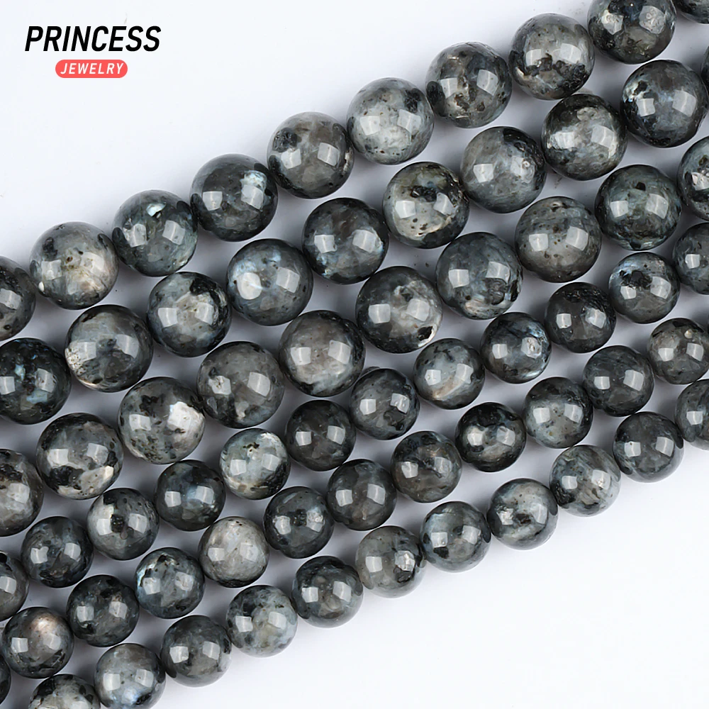 A++ Natural Madagascar Black Labradorite Larvikite Stone Loose Beads for Jewelry Making Charms Bracelet Necklace DIY Accessories