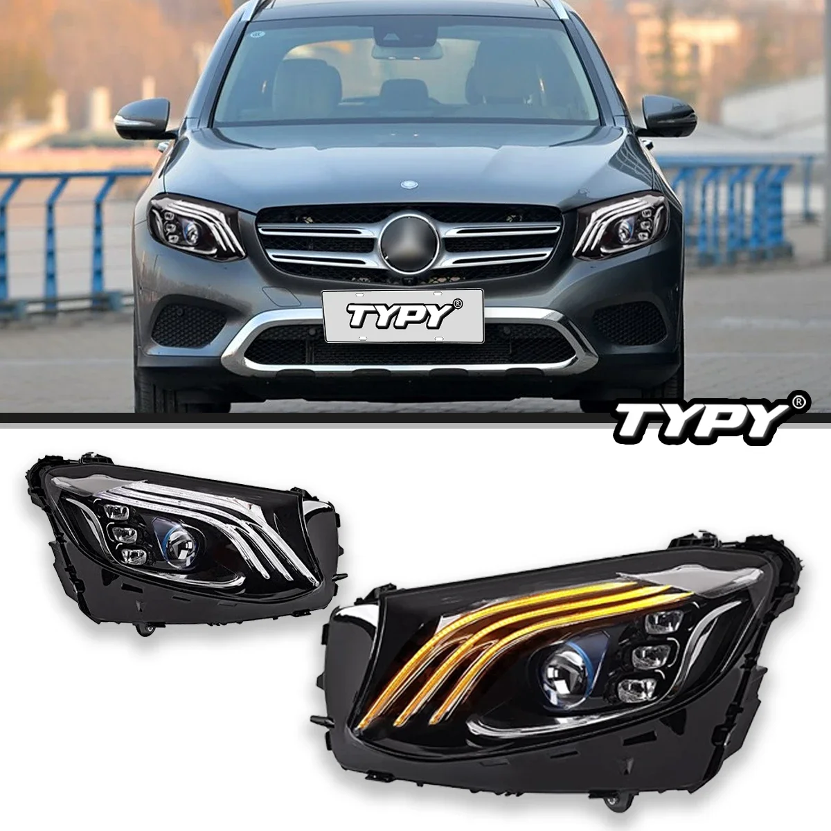 نوع أضواء السيارة لبنز GLC W253 2016-2019 المصباح LED Projetor رئيس مصباح النهار تشغيل ضوء اكسسوارات السيارات