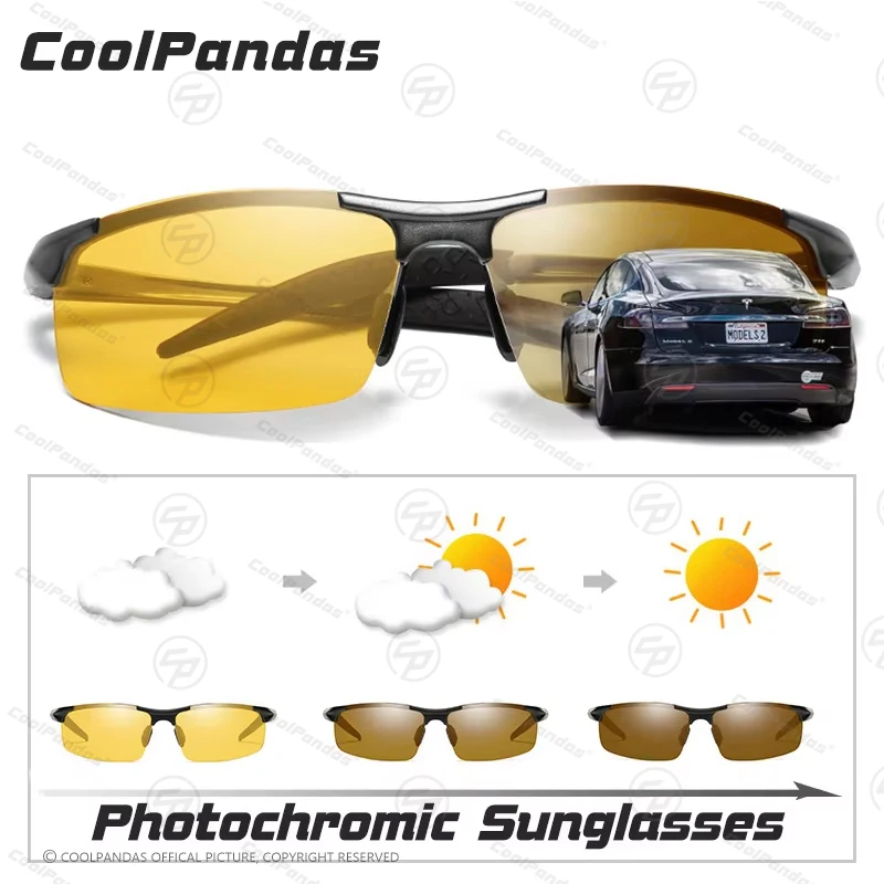 CoolPandas Aluminum Magnesium Men Photochromic Sunglasses Polarized Day Night Driving Glasses Sports Goggles gafas de sol hombre