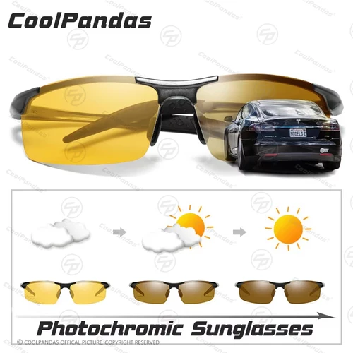 Imagen 2 del producto CoolPandas, gafas de sol fotocromáticas de aluminio y magnesio para hombre, gafas polarizadas para conducir de día y noche, gafas deportivas, gafas de sol para hombre