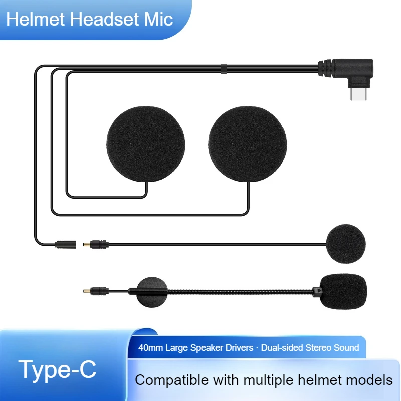 (2PCS)Motorcycle Helmet Bluetooth Intercom Headset Microphone Accessories Type-C Headphone Mic Suit for Full/Face Helmet Headset