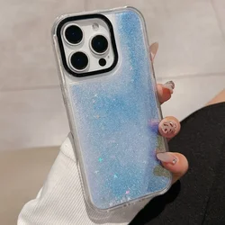 Starry Sky Aurora Flowing Sand Phone Case for iPhone 16 15 14 13 12 Pro Max Plus Anti Drop Protective Cover Bumper
