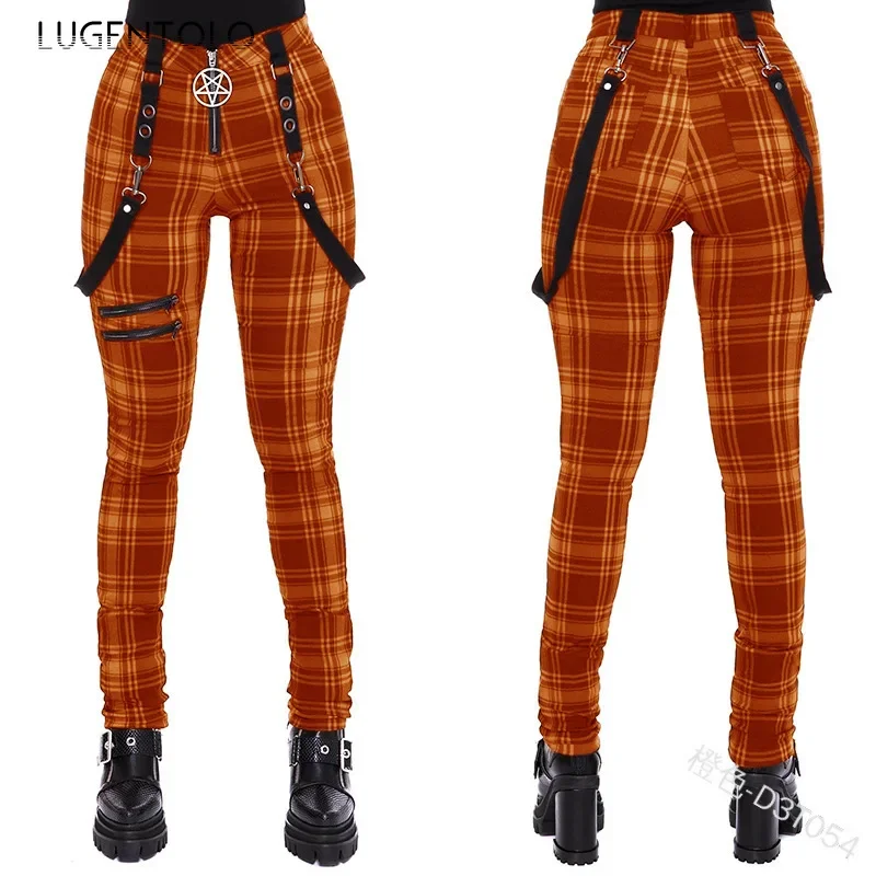 Women Plaid Pants Zipper Fashion Decorative Overalls Casual Trousers Thin Summer Spring Large Size New Long Pencil Available 5XL