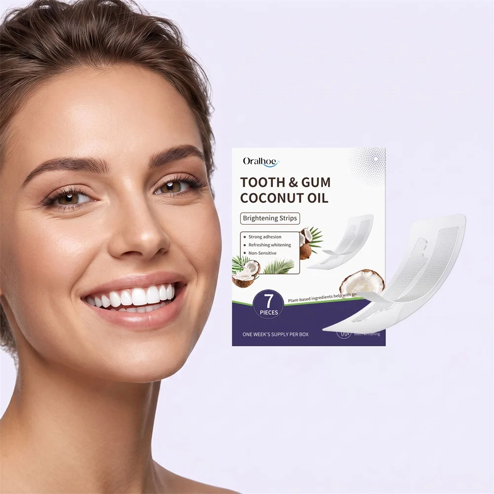 7pcs Tooth Gums Coconuts Oil Brightening Strips 7 Day Treatments White Strip With Non-Slip Dry-Strip Technology Non-Sensitive