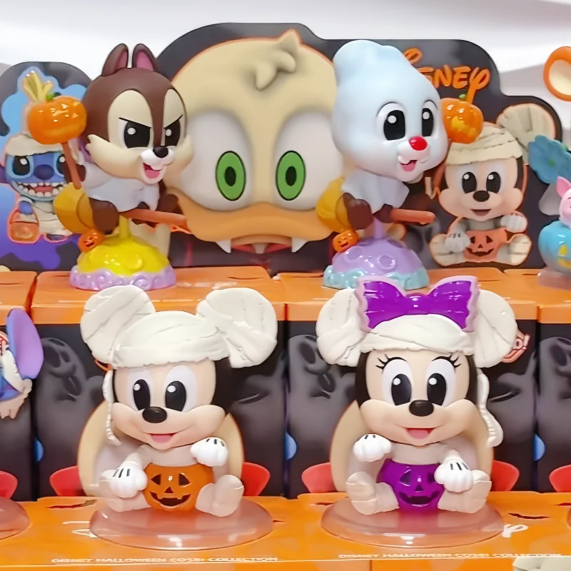 

Genuine Disney Stitch Christmas Pumpkin Party Series Blind Box Figures Mystery Mickey Donald Duck Ornament Halloween Gift Toy