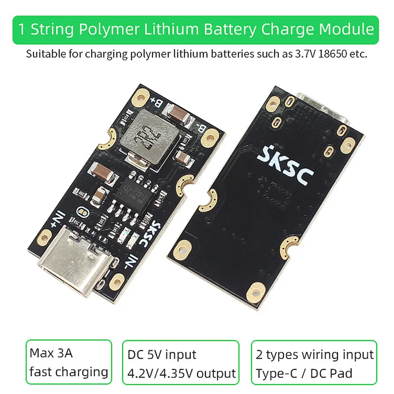 Type C USB Input High Current 3A 1A Polymer Ternary Lithium Battery Quick Fast Charging Board  CC/CV Mode 5V To 4.2V