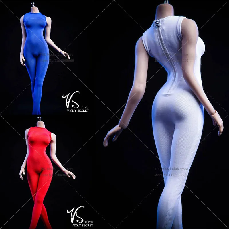 19XG37 19XG38 Effen Kleur 1/6 Sexy Slanke vrouwen Strakke Dieptepunt Ondervacht Lange Mouw/Mouwloze Jumpsuit voor 12 "Action Figure