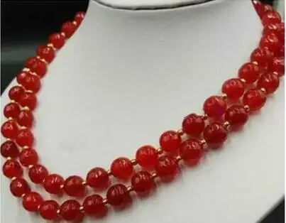 

Long 8mm Red Jade Round Gemstone Beads Necklace