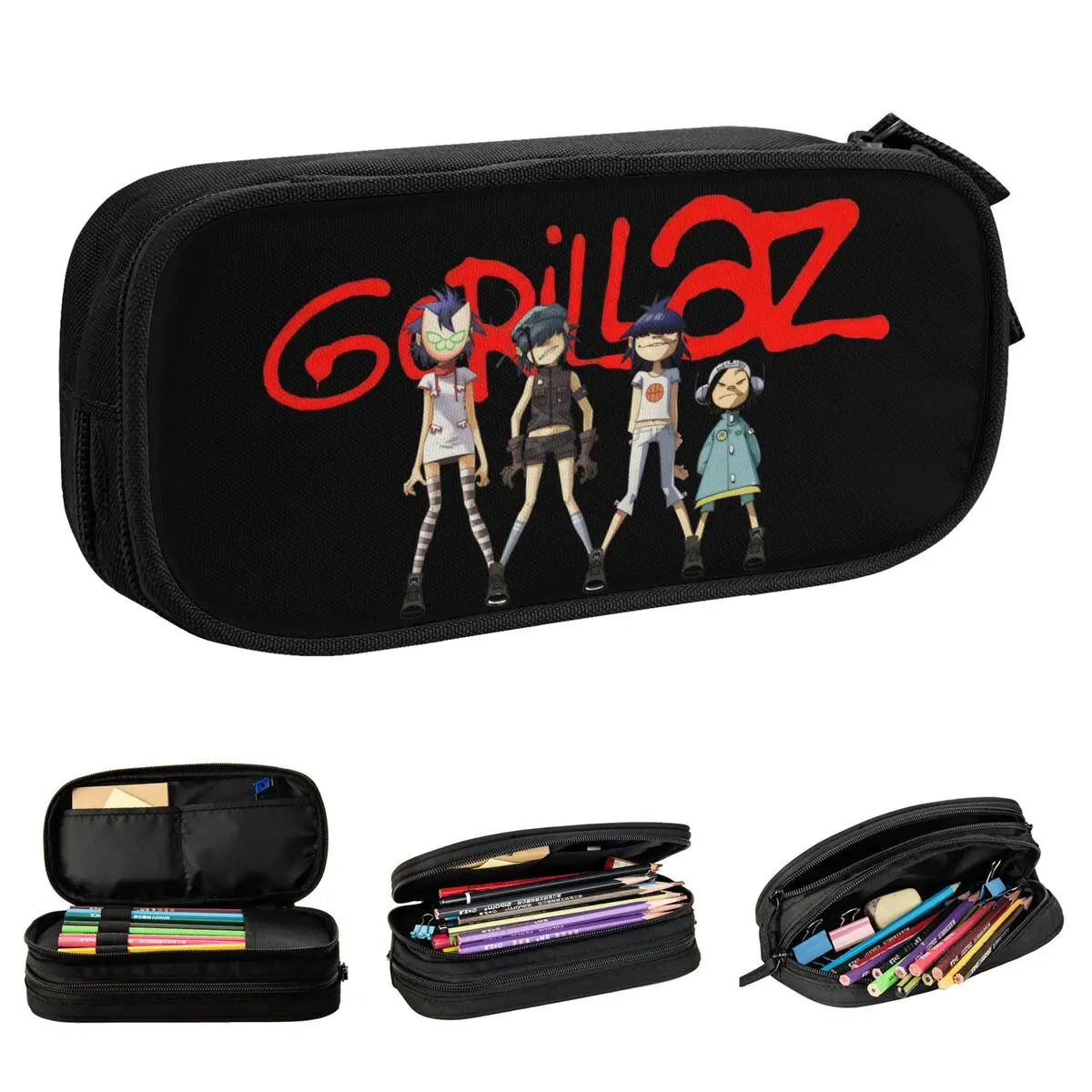 Gorillaz-estuche para lápices de rapero Rock, bolsa grande de almacenamiento para estudiantes, regalo escolar, papelería