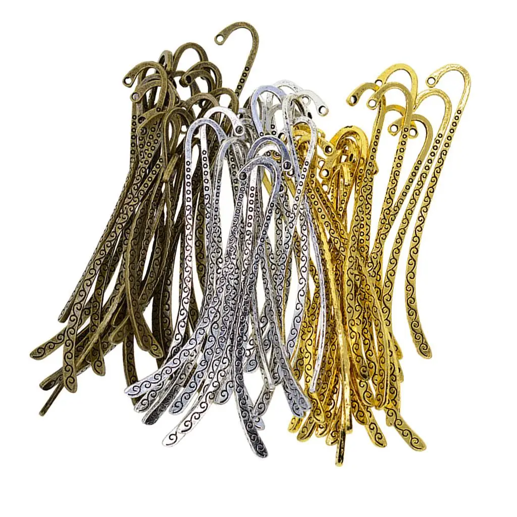 60 Pieces Bronze/Gold/ Colors Mixed Bookmark Hooks Beading Book Marks Jewelry Making Findings DIY Pendant Necklace Craft