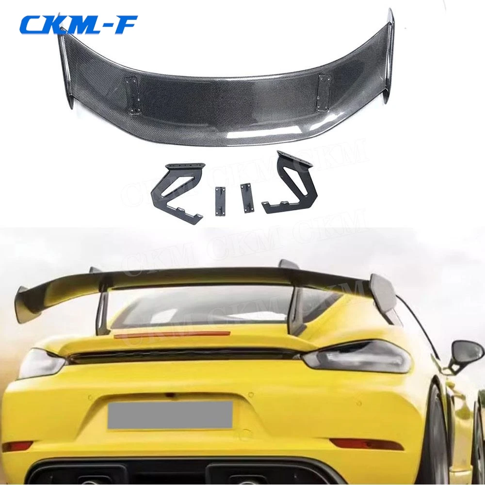 Car Rear Trunk Boot Lip Spoiler Wing Body Kits for Porsche Cayman Boxster 981 986 987 718 GT4 GTRS 2013 + FRP Black Accessories