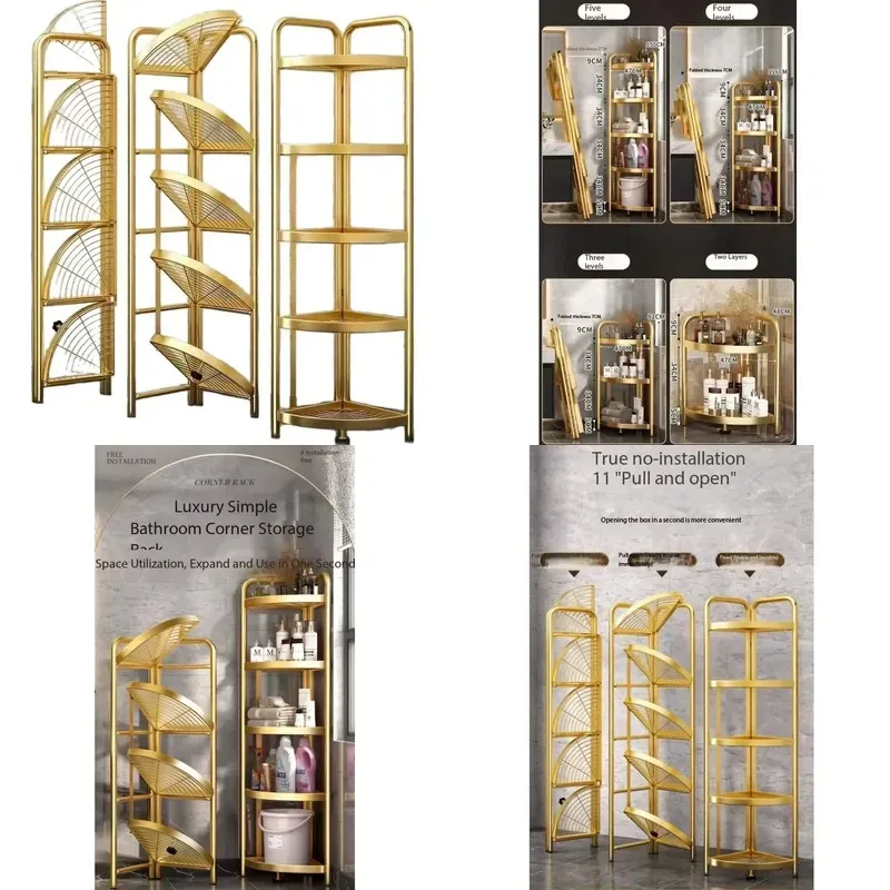 Luxury Floor to Ceiling Metal Triangular Storage Rack for Household Bathroom