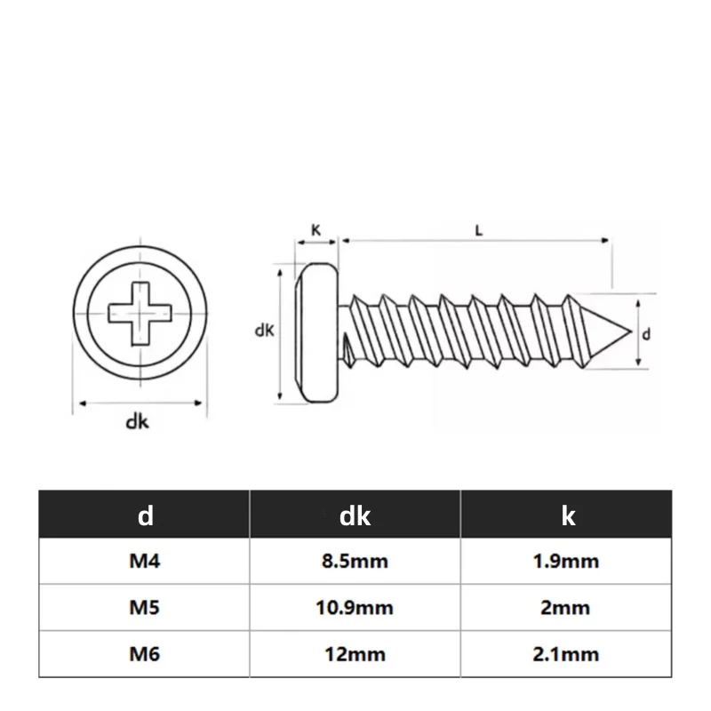 M4 M5 M6 Carbon Steel Socket Large Flat Thin Wafer Self Tapping Wood Screws