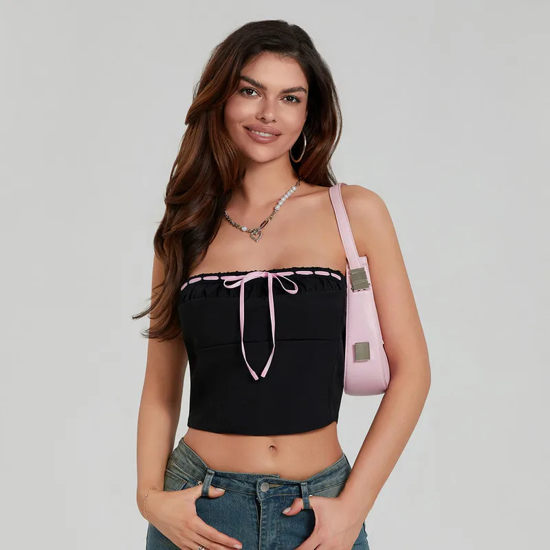 WPNAKS Women Tube Tops Summer Clothes Back Zipper Cropped Corset Bandeau Backless Shirts Female Clothing Sexy Club Streetwear