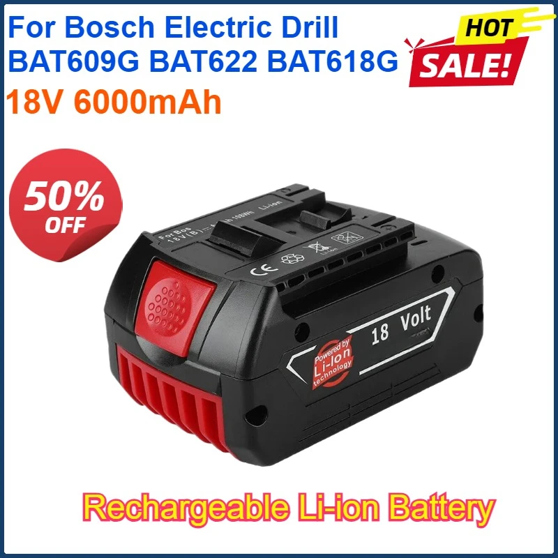 18V 6Ah For Bosch Electric Drill BAT618 Rechargeable Li-ion Battery BAT609 BAT614 BAT619 BAT609G BAT618G Electric tool