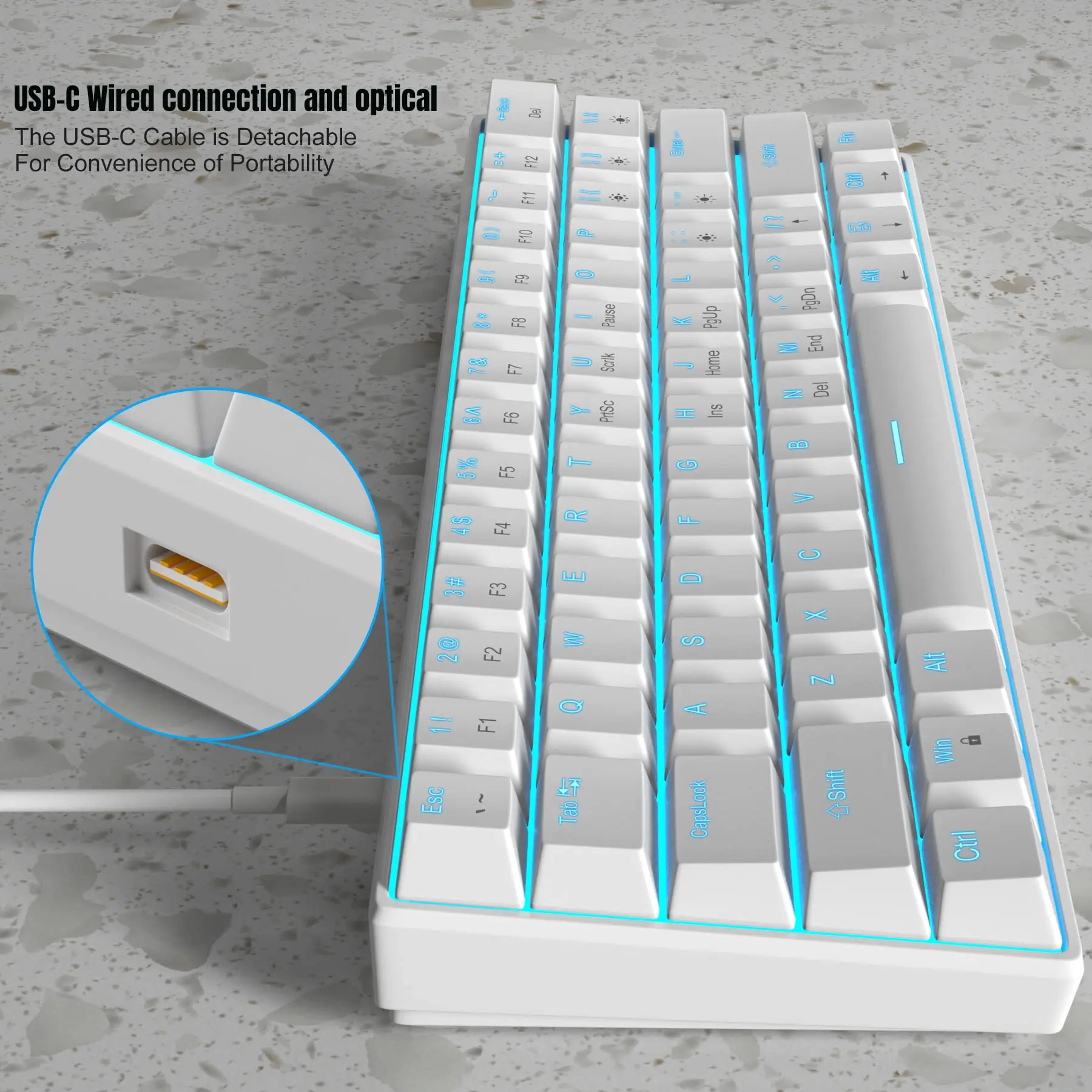 لوحة مفاتيح ميكانيكية MageGee MK-Star61 Mini 60% 61 مفتاحًا سلكية بإضاءة خلفية LED لوحة مفاتيح ألعاب مدمجة لأجهزة الكمبيوتر المحمول وسطح المكتب والكمبيوتر الشخصي والكمبيوتر اللوحي #6