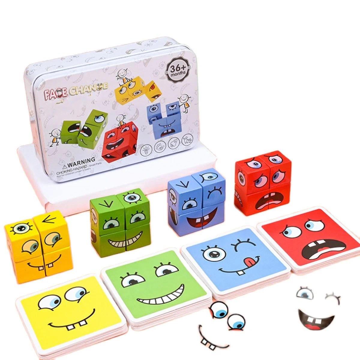 Face Changing Building Blocks Cartoon Cube Board Game Wooden Puzzle Montessori Anxiety Stress Relief Toys For Children Kids